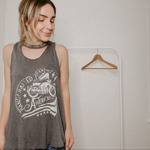 FREE PEOPLE Grey Embellished Rocker Tank Top
